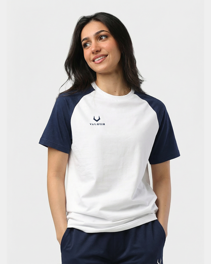 Fusion - Round Neck Top Raglan - White\Navy
