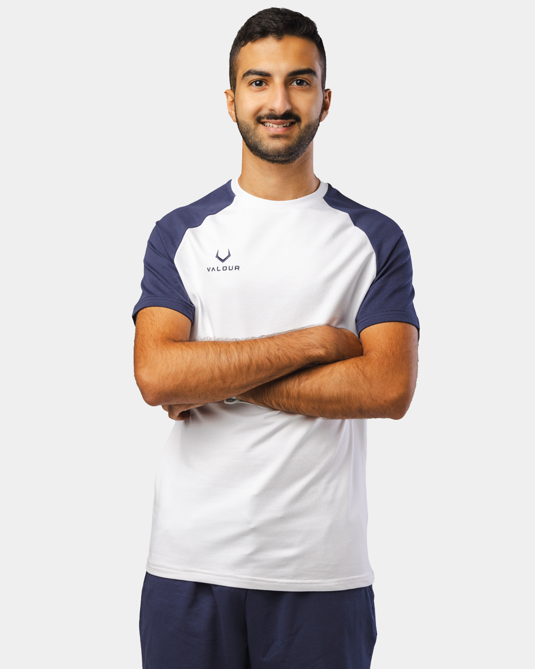 Fusion - Round Neck Top Raglan - White\Navy